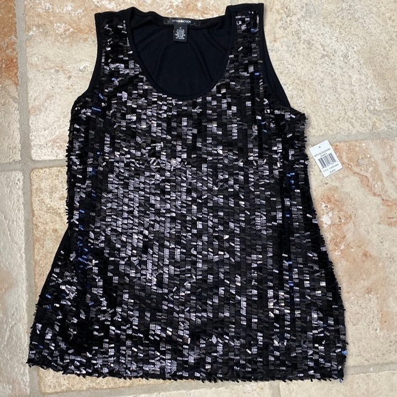 89th & Madison Tops - NWT 89th + Madison black sequin sleeveless top Womens 1X plus size Festive party